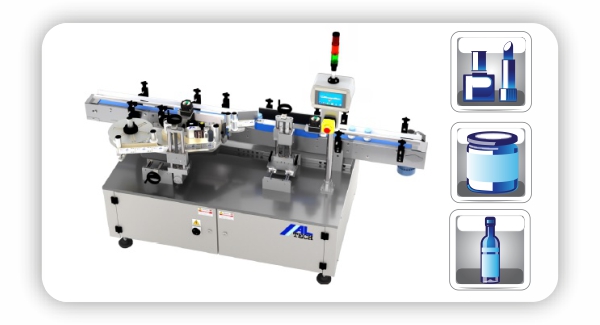 Етикетираща машина Altech за обиколни етикети върху цилиндрични продукти